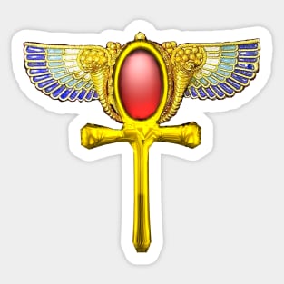 RED TALISMAN Gold Ankh with Wings and Cornucopia Egyptian Eternal Life Symbol Sticker